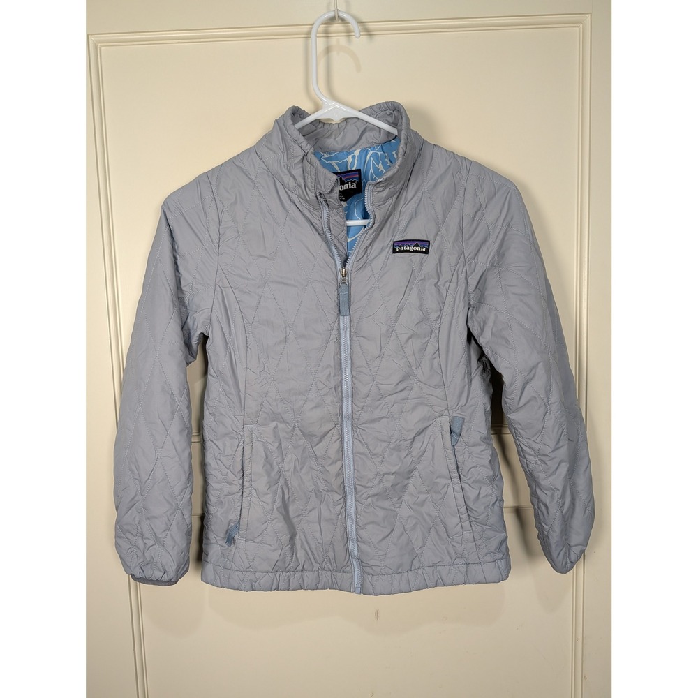 Patagonia Kids Nano Puff Quilted Jacket Grey Blue Lining Size M 10 K's